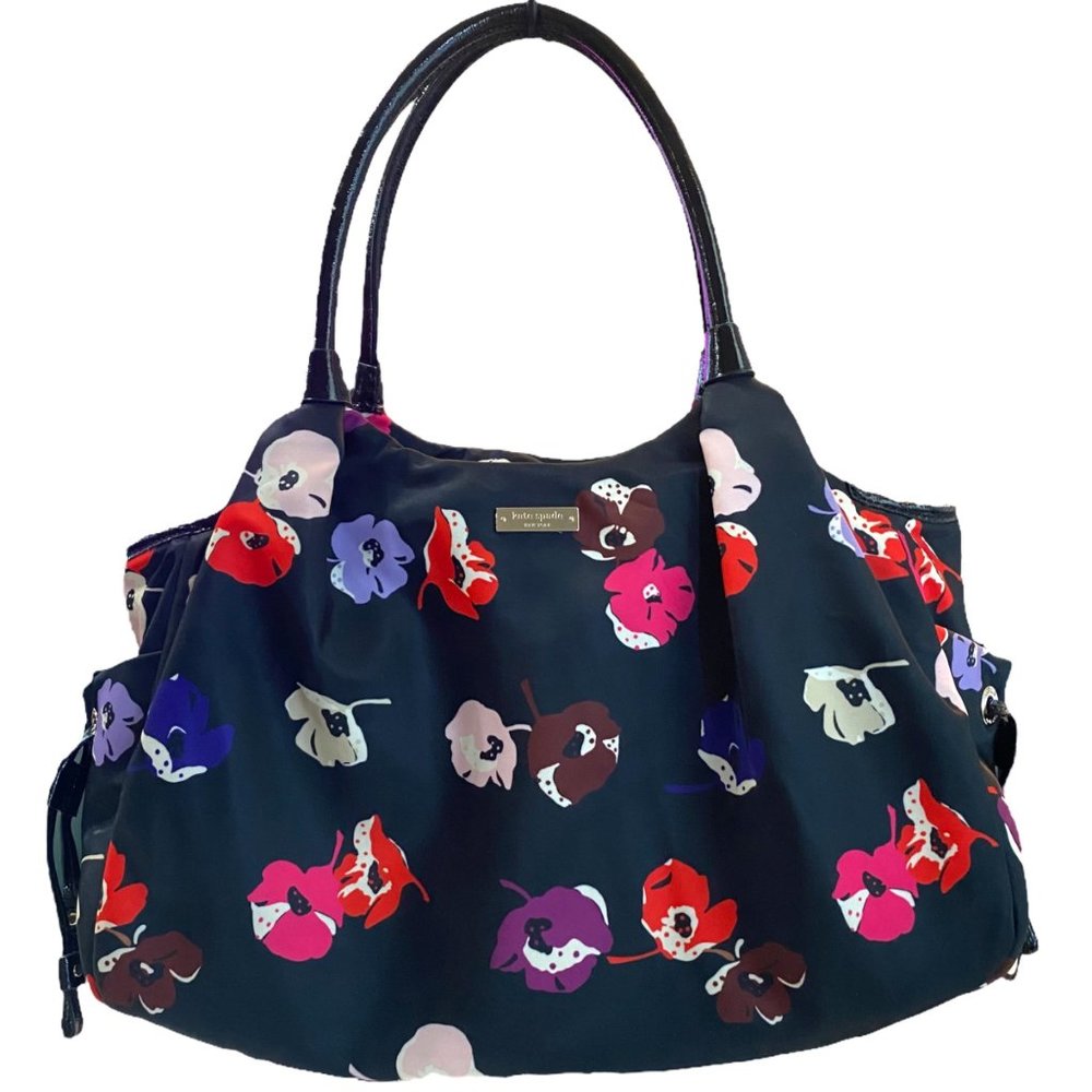 Kate Spade Black Floral Nylon "Stevie" Baby Tote Bag
